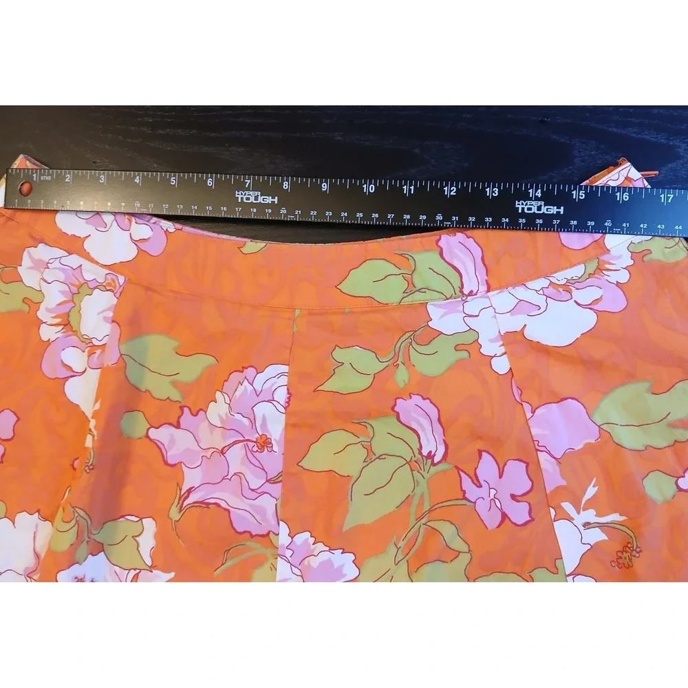 St. Johns‎ Bay Petite 16P Orange Pink Floral Hibiscus A-Line Stretch Skirt 20in